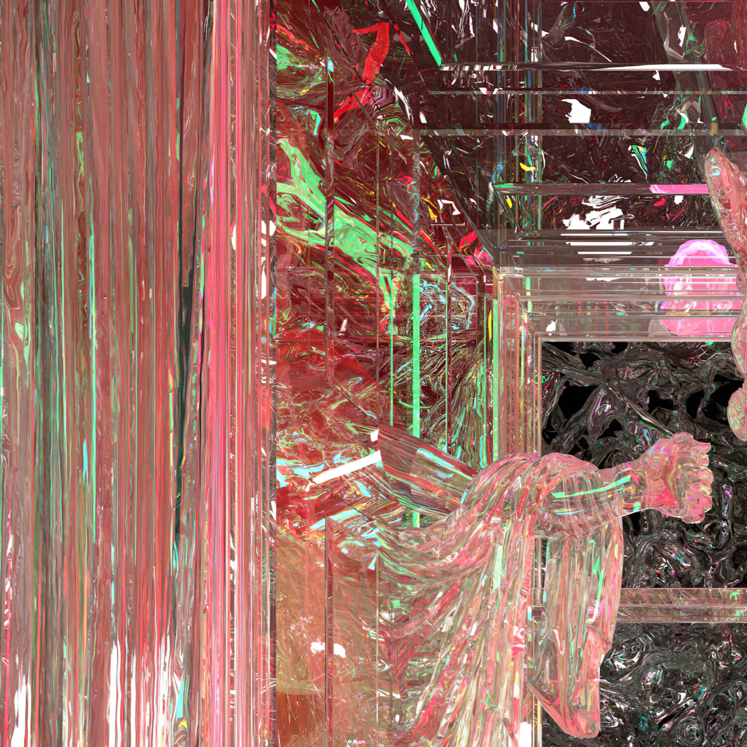 Digital artwork by a Belgian artist, featuring an abstract interpretation of a migraine, blending traditional and digital art forms with AI-generated elements.