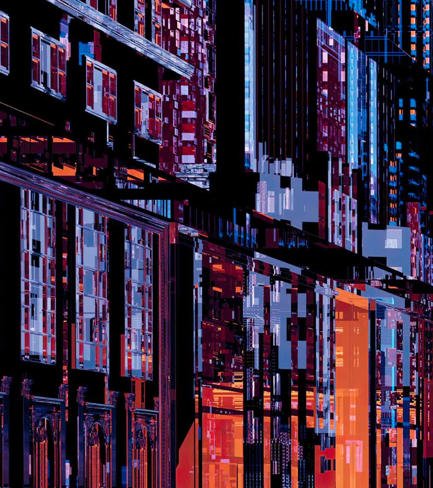 Introduction to Ommery De Zutter's 'City Deconstruction,' showcasing a dynamic portrayal of city transformation through digital art.