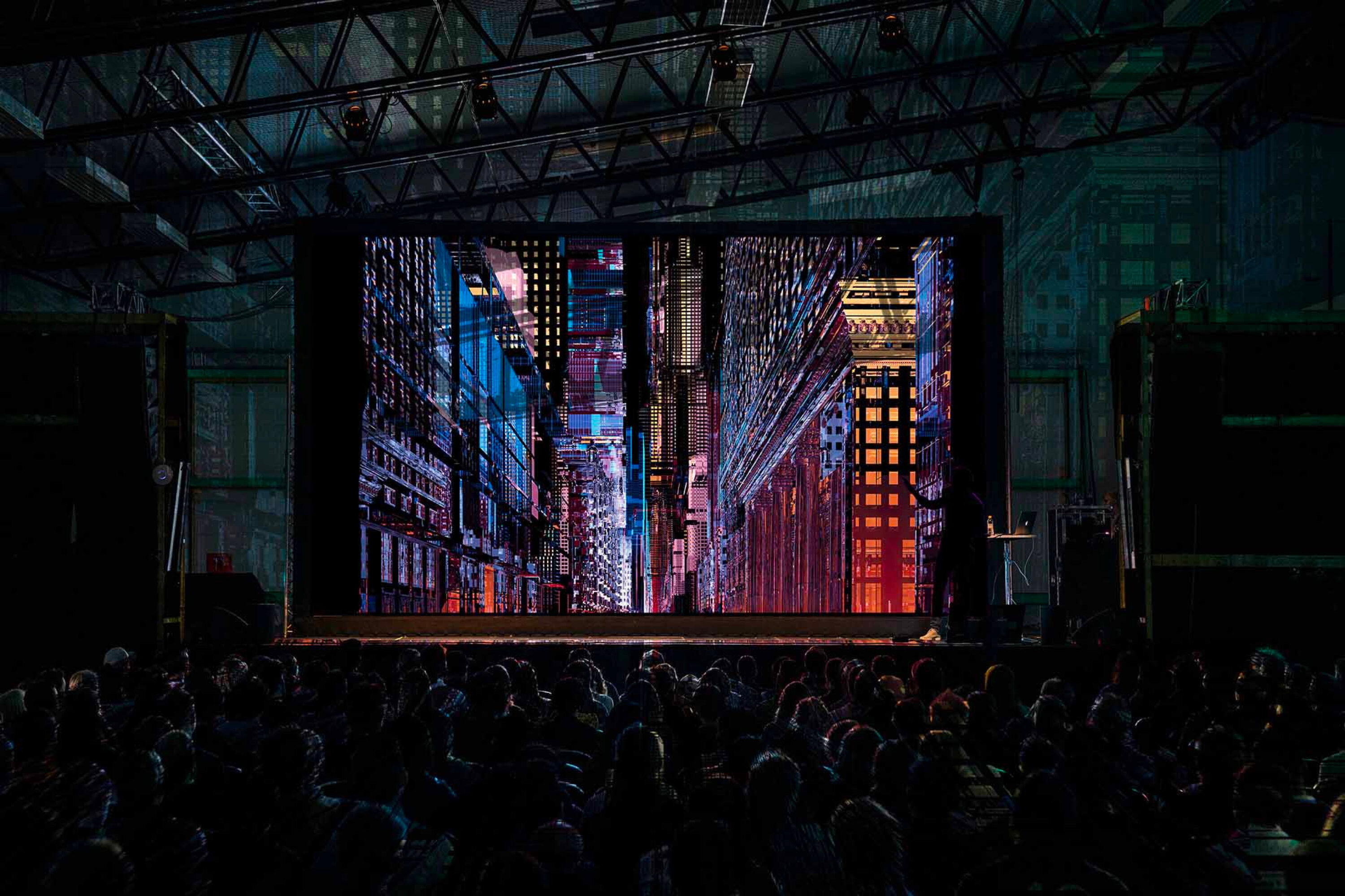 A digital artwork by Ommery De Zutter depicting the concept of city deconstruction, highlighting themes of urban decay and renewal in a contemporary urban landscape.