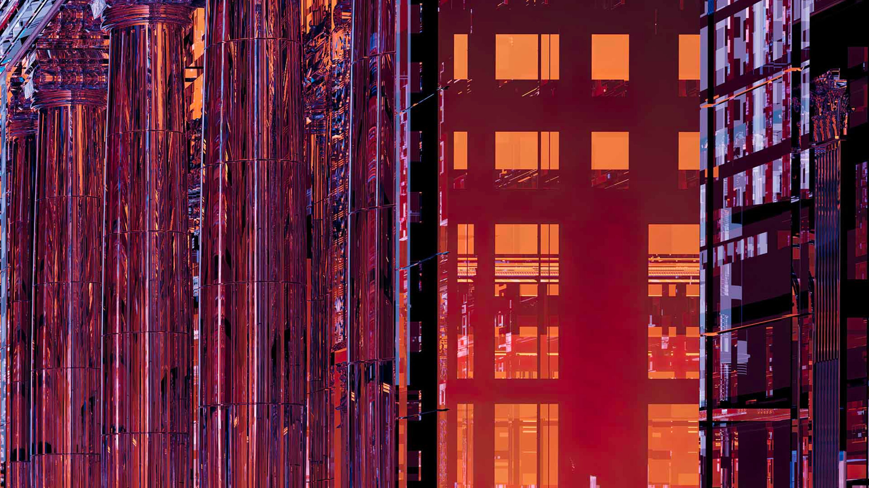 High-quality digital projection artwork by Ommery De Zutter, featuring a detailed exploration of urban deconstruction.